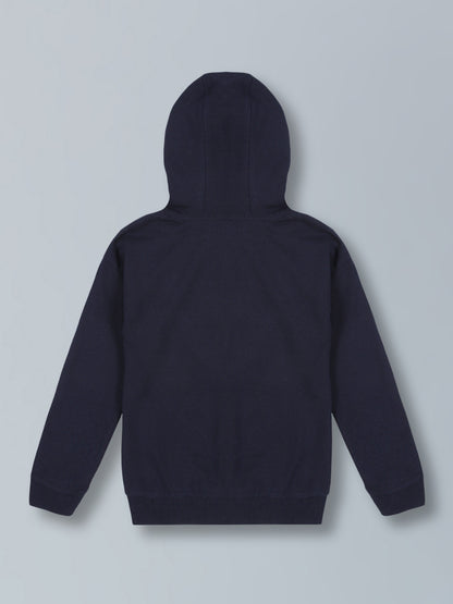 Always Easy & Cool Print  Hooded Cotton Sweatshirt- Navy