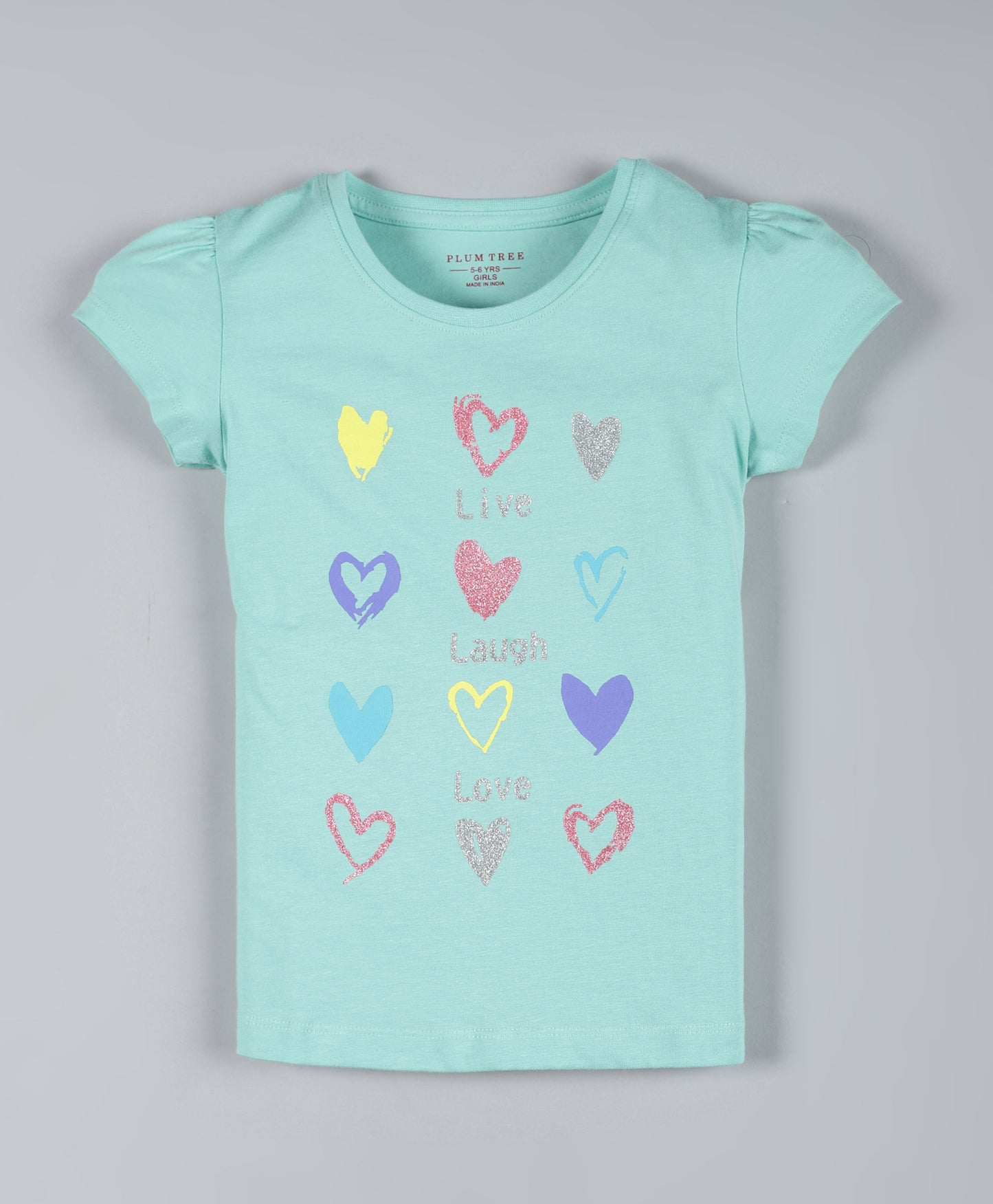 Plum Tree Girls Half Sleeve Heart Print T-shirt and Short( Pack of 2)-GREEN & NAVY