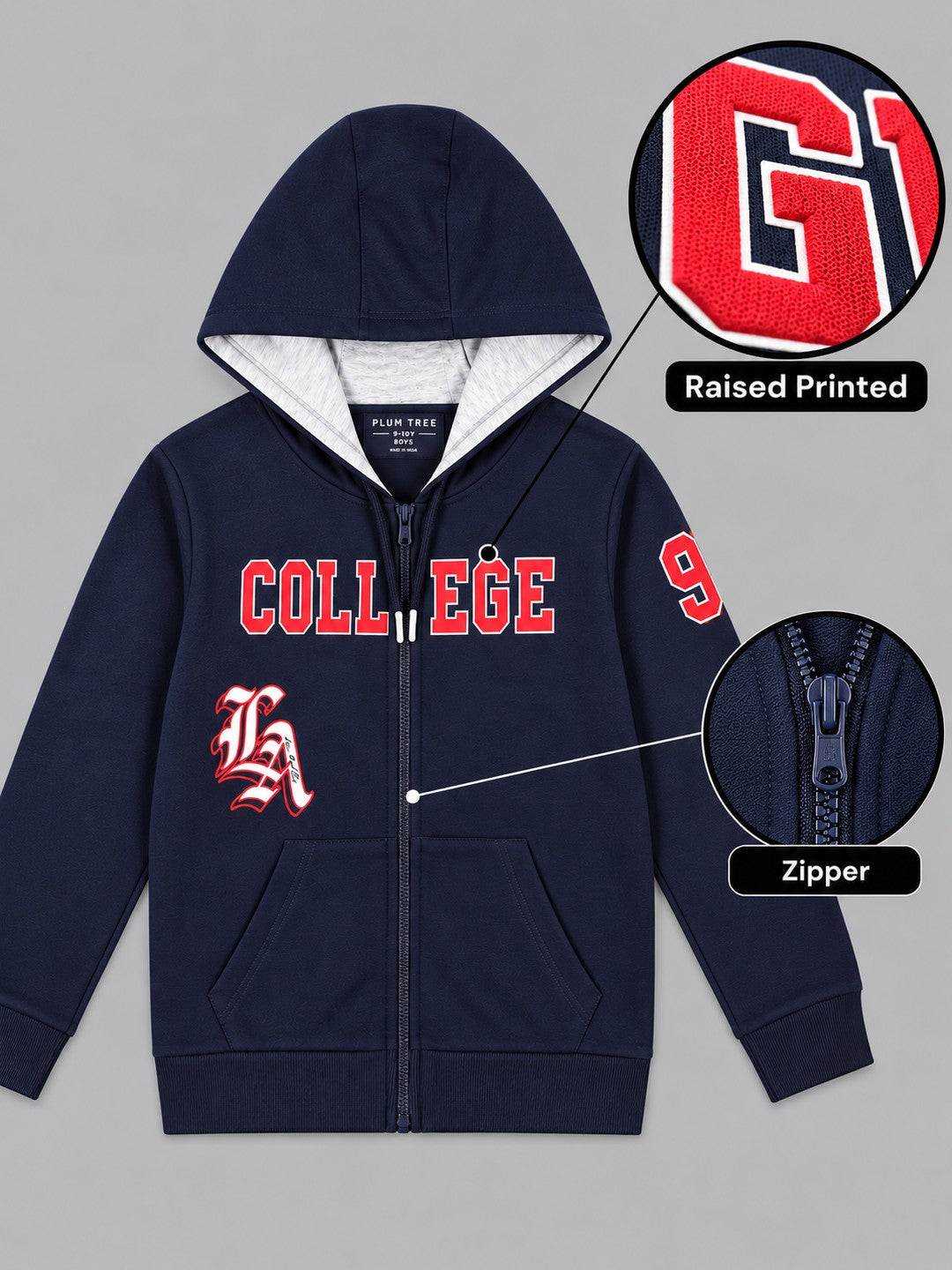 Boys Premium Soft Cotton Full Zipper Printed Hooded Sweatshirt