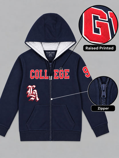 Boys Premium Soft Cotton Full Zipper Printed Hooded Sweatshirt
