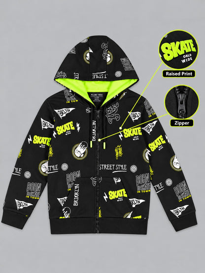 Boys Premium Soft Cotton Full Zipper Printed Hooded Sweatshirt