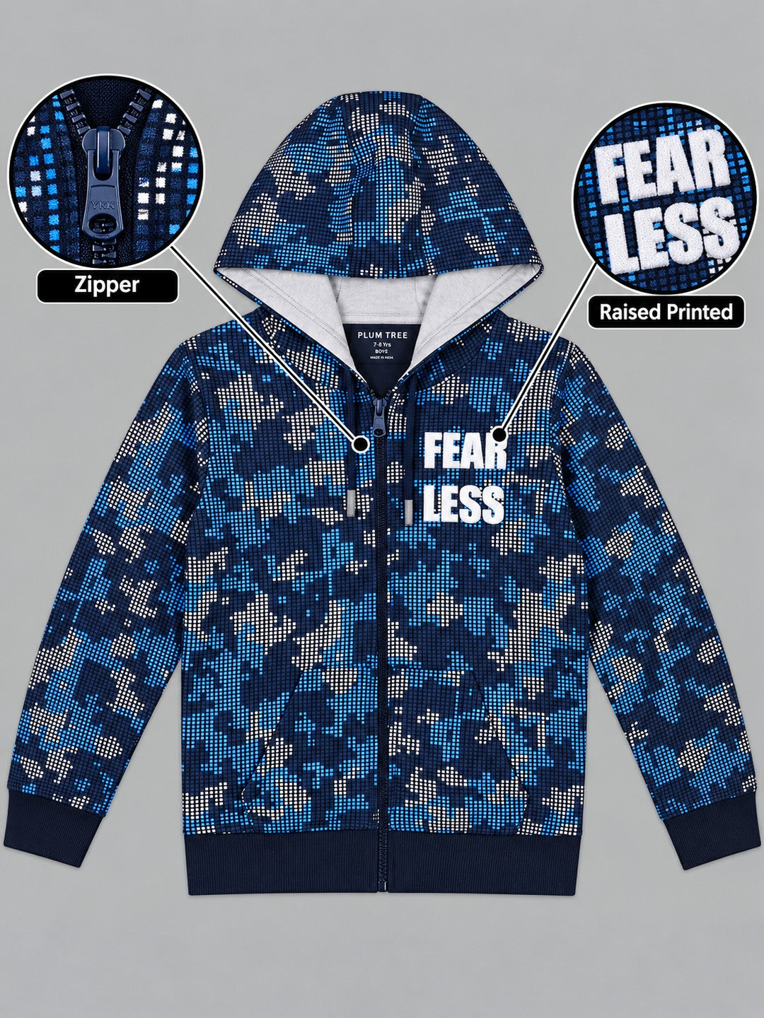 Boys Premium Soft Cotton Full Zipper Printed Hooded Sweatshirt