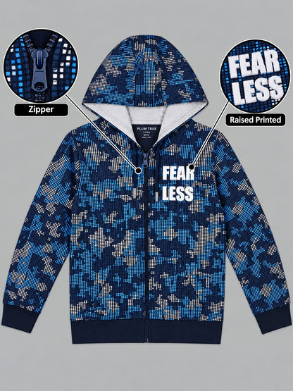 Boys Premium Soft Cotton Full Zipper Printed Hooded Sweatshirt