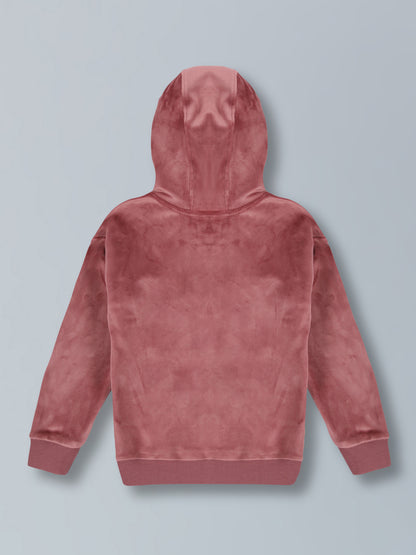 Girls Crown Stone Velour Zip Through Hoodie- Winter Pink