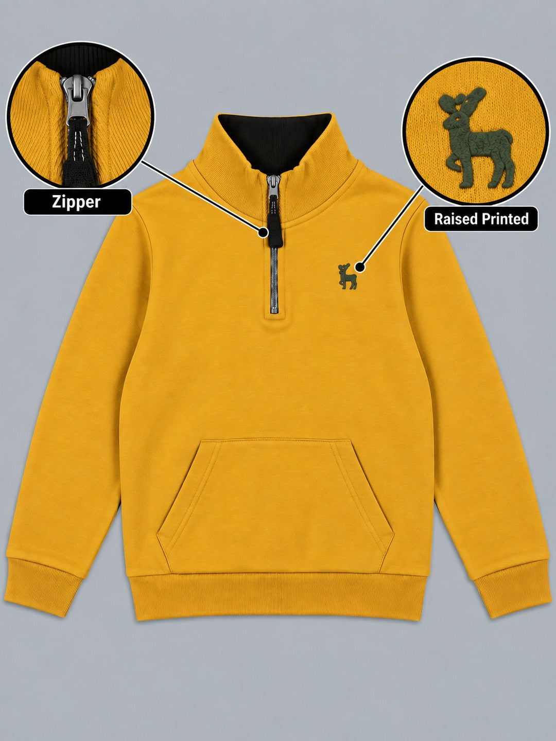 Boys Premium Soft Cotton Full Sleeve Half Zipper Hi-Neck Sweatshirt