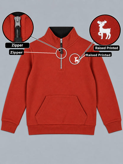 Boys Premium Soft Cotton Full Sleeve Half Zipper Hi-Neck Sweatshirt