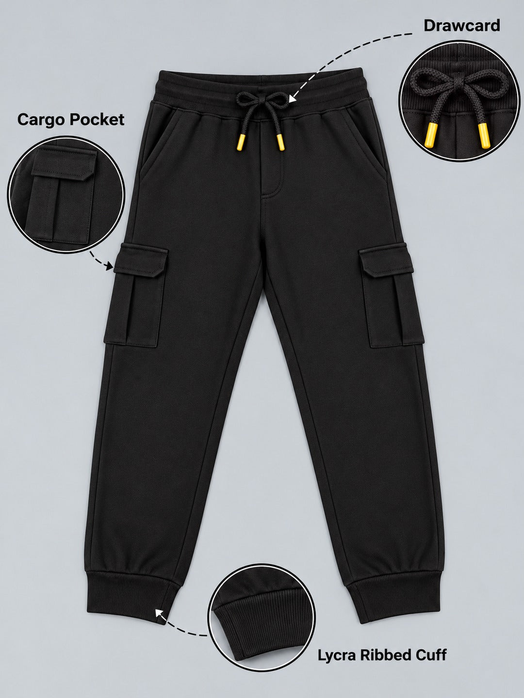 Boys Premium Soft Cotton Solid Cargo Pocket Jogger