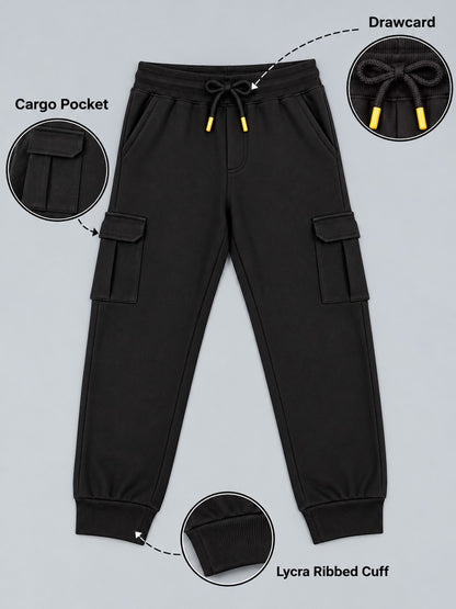 Boys Premium Soft Cotton Solid Cargo Pocket Jogger