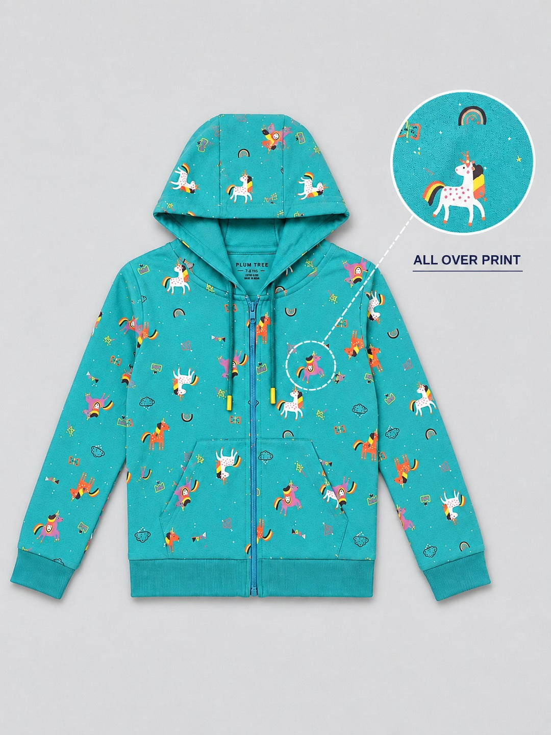 Girls Premium Soft cotton Full Zipper Printed Hooded Sweatshirt