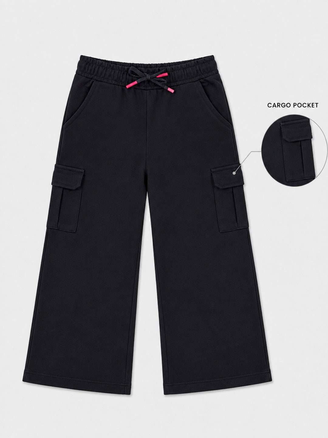 Girls Premium Soft Cotton Wide Leg Cargo Pocket Pants