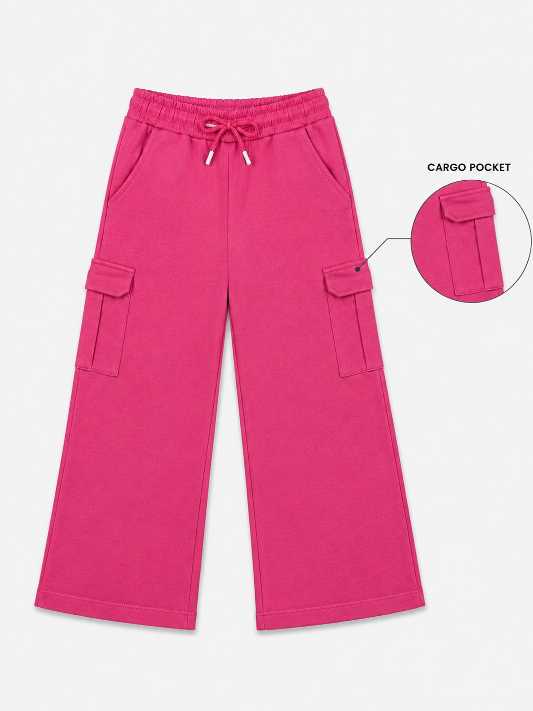 Girls Premium Soft Cotton Wide Leg Cargo Pocket Pants