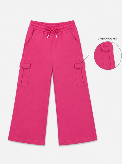 Girls Premium Soft Cotton Wide Leg Cargo Pocket Pants