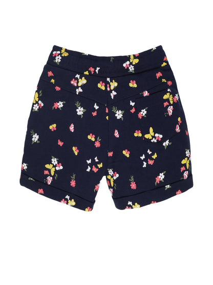 Girls  Butterfly & Floral printed Shorts-NAVY