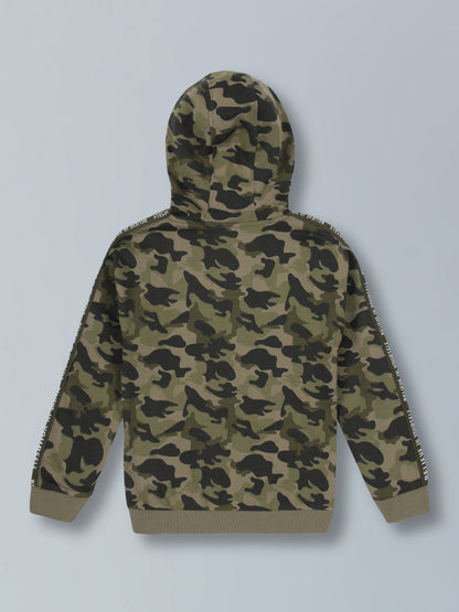 Just Believe In Yourself Print  Hooded Cotton sweatshirt- Olive Camo