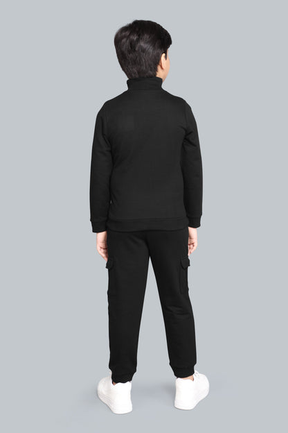 Boys Stylish Half Zip-Up Mock Neck Sweatshirt And Cargo Jogger Pants