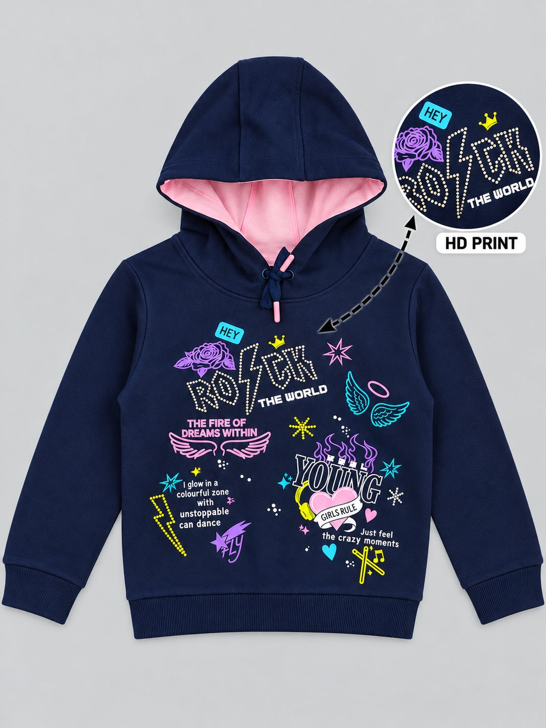 Girls Premium Soft Cotton Full Sleeve Printed Hooded Sweatshirt