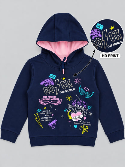 Girls Premium Soft Cotton Full Sleeve Printed Hooded Sweatshirt