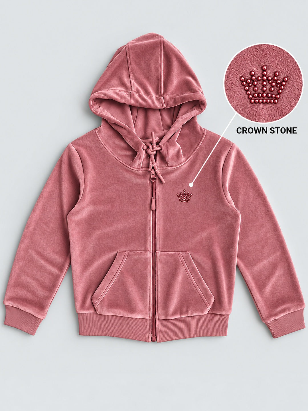 Girls Premium Velour Full Sleeve Solid Full-Zipper Hooded Sweatshirt