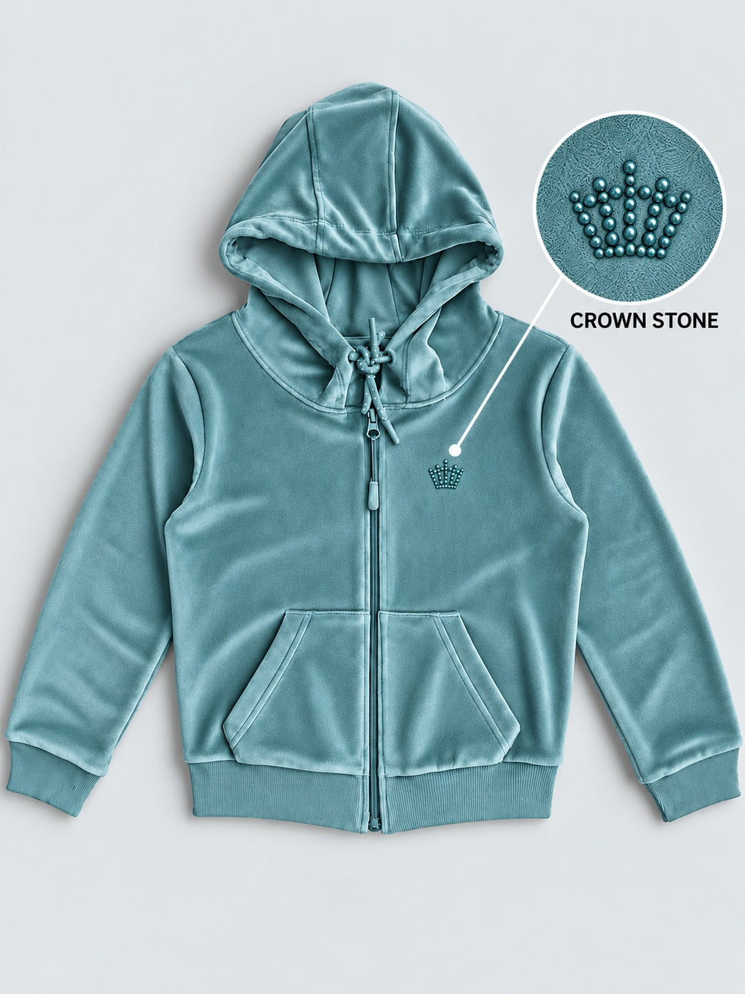 Girls Premium Velour Full Sleeve Solid Full-Zipper Hooded Sweatshirt
