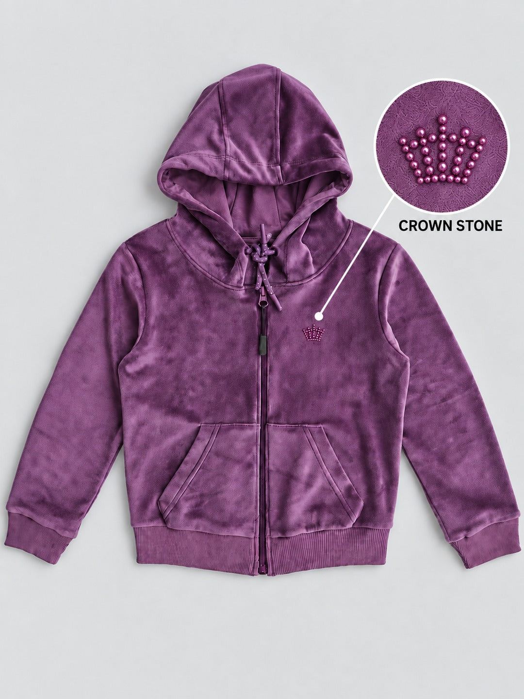 Girls Premium Velour Full Sleeve Solid Full-Zipper Hooded Sweatshirt