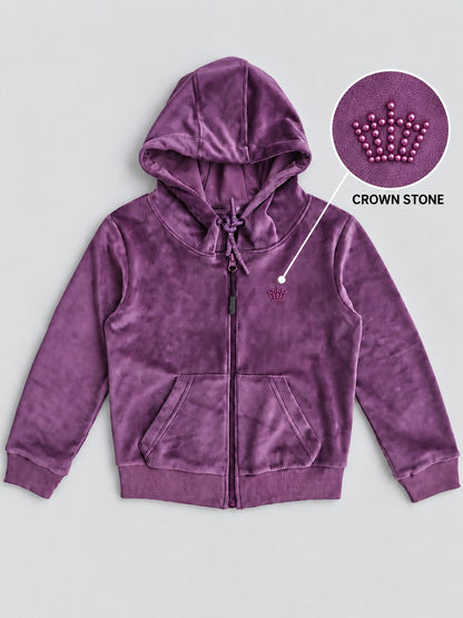Girls Premium Velour Full Sleeve Solid Full-Zipper Hooded Sweatshirt