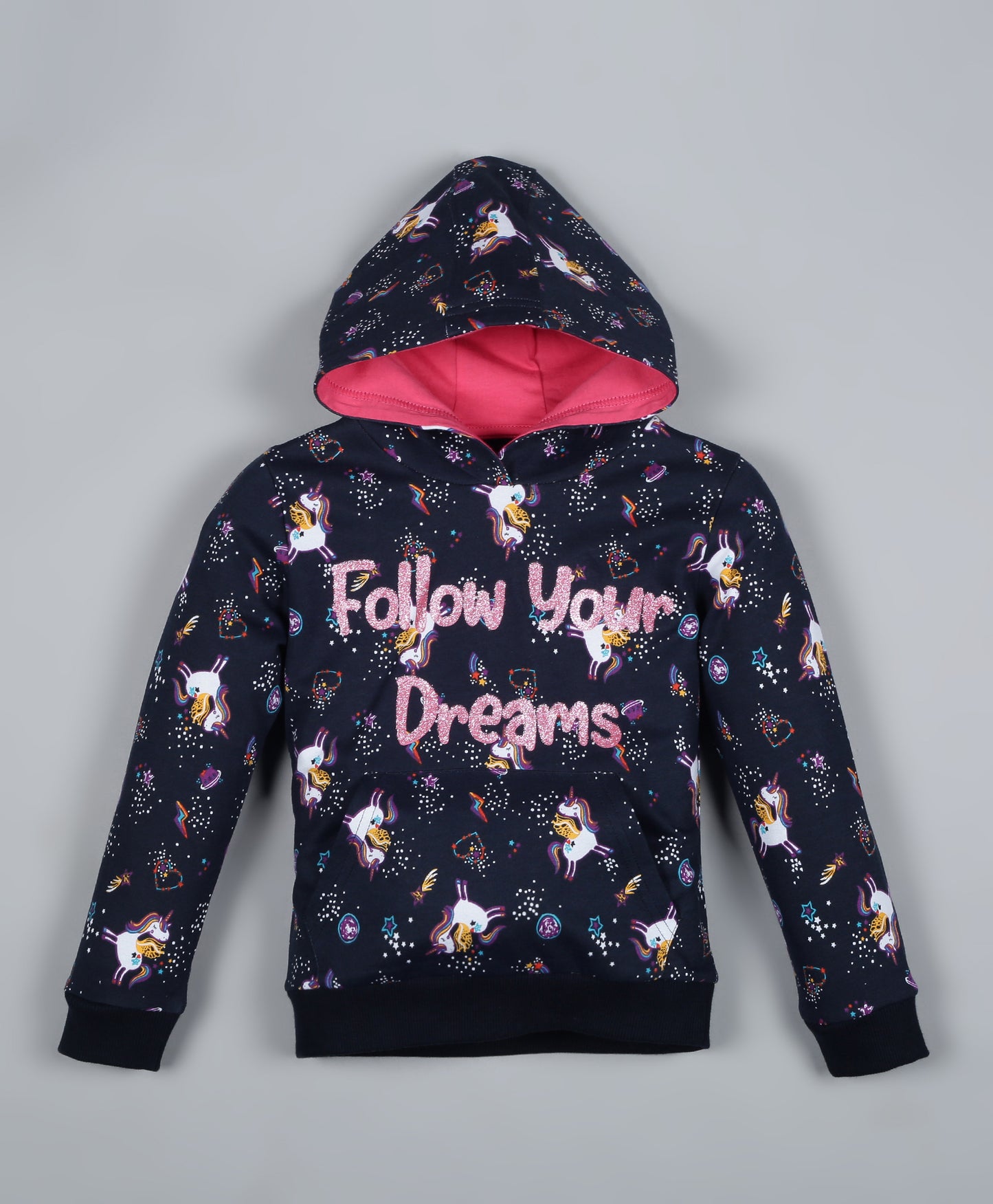 Unicorn Printed Hoodie Sweatshirt and Printed Jogger set- Navy