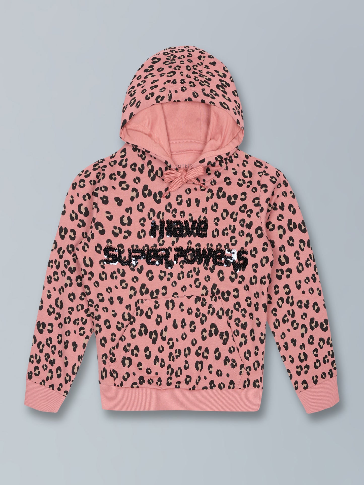 Sequins Hoodie Sweatshirt and Printed Jogger set- Pink