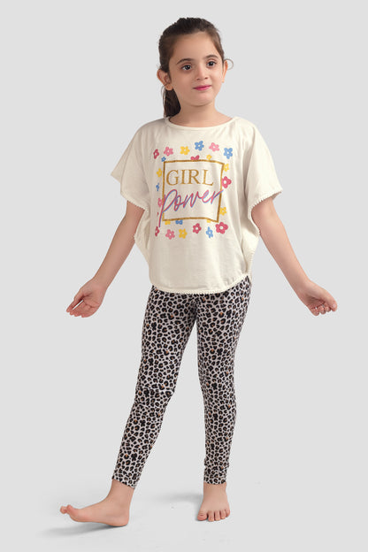 Girls Soft Rayon Poncho T-shirts and All Over Printed Leggings set (Pack Of 4) - Multi