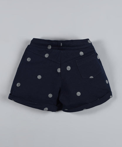 Plum Tree Girls Polka Printed Shorts-Navy