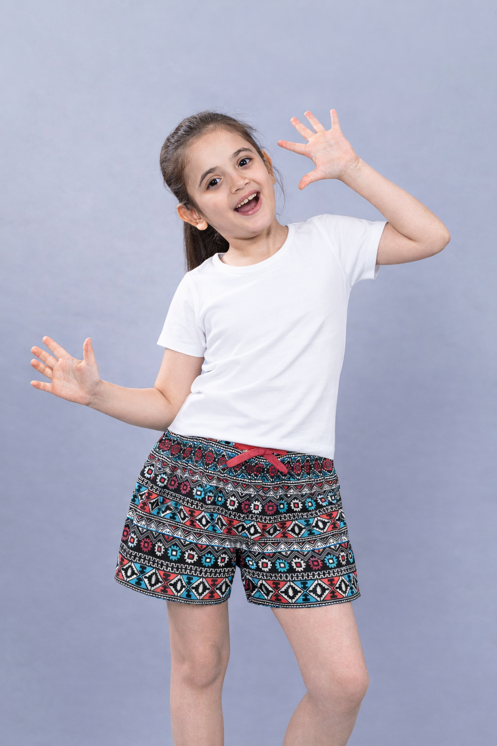 Girls Premium Cotton Printed Knit Shorts Pack Of 2