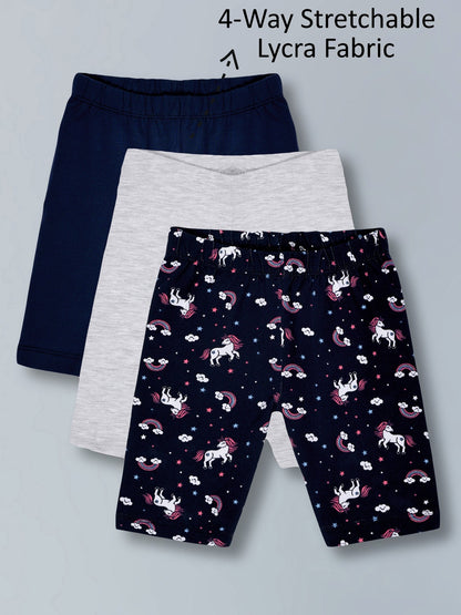 Girls Cotton Lycra Stretch Cycling Shorts Pack of 3