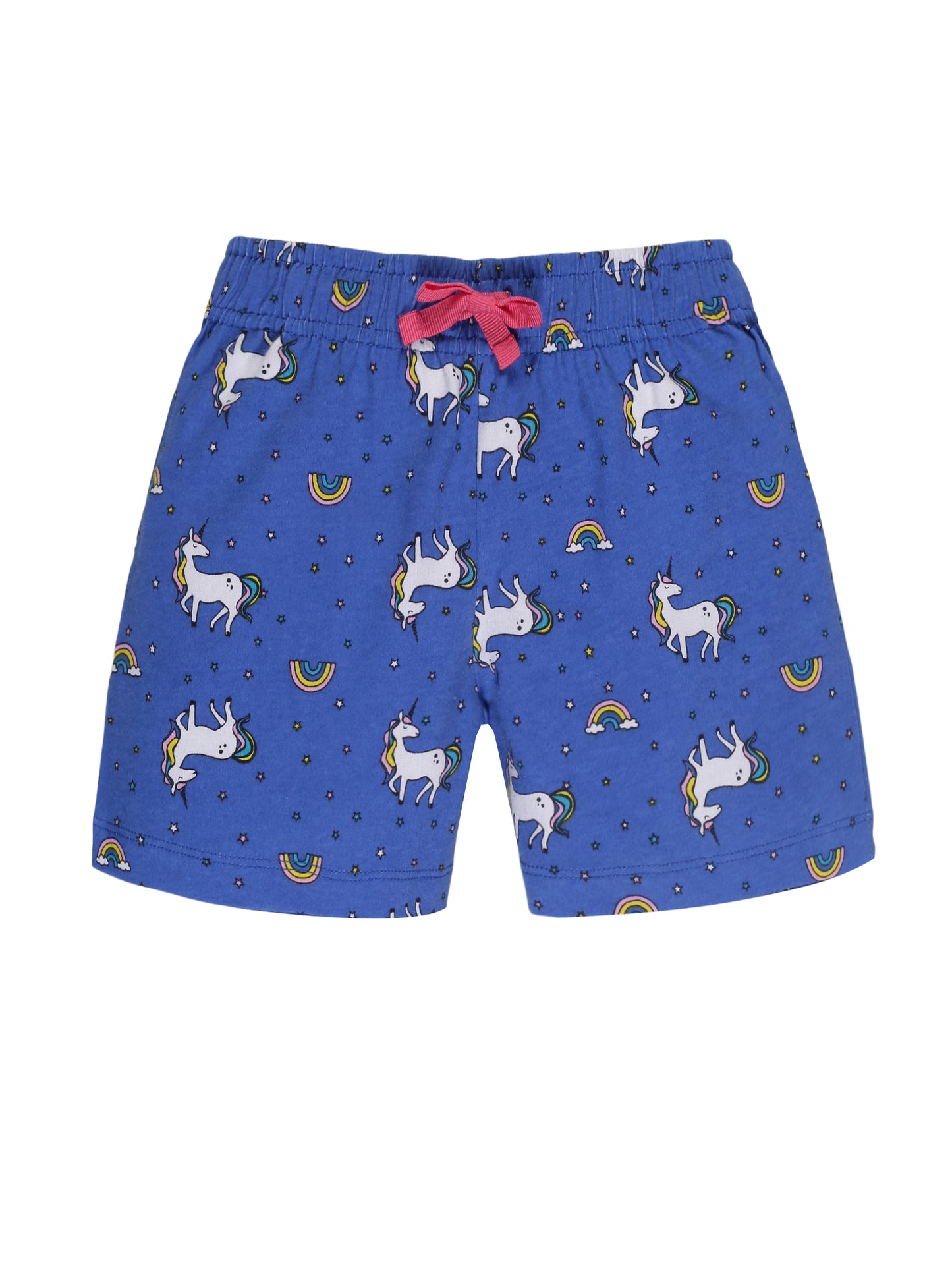 Plum Tree Girls  All Over Flower Printed Shorts( Pack of 2)-MID BLUE DARK RED