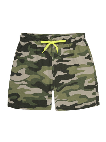 Boys Pure Cotton 2 pack All Over printed Jersey shorts-OLIVE CAMO AOP POWER RED