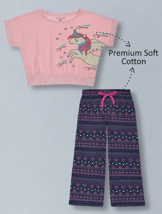 Girls Premium Cotton Crop Top with Elasticated waist  and Wide Leg Pant Set
