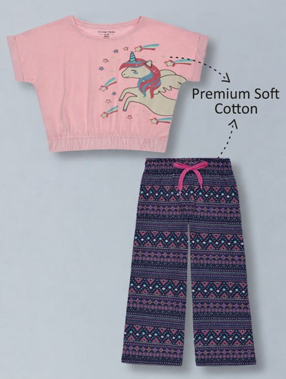 Girls Premium Cotton Crop Top with Elasticated waist  and Wide Leg Pant Set