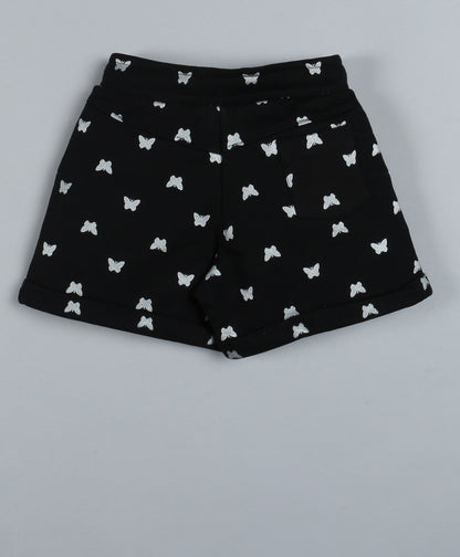 Plum Tree Girls  All Over Butterfly Printed Shorts-BLACK