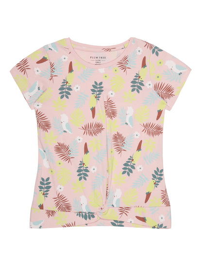 Girls 2 piece pure cotton All Over Printed Co-ordinating Top and Short Set-SOFT PINK AOP