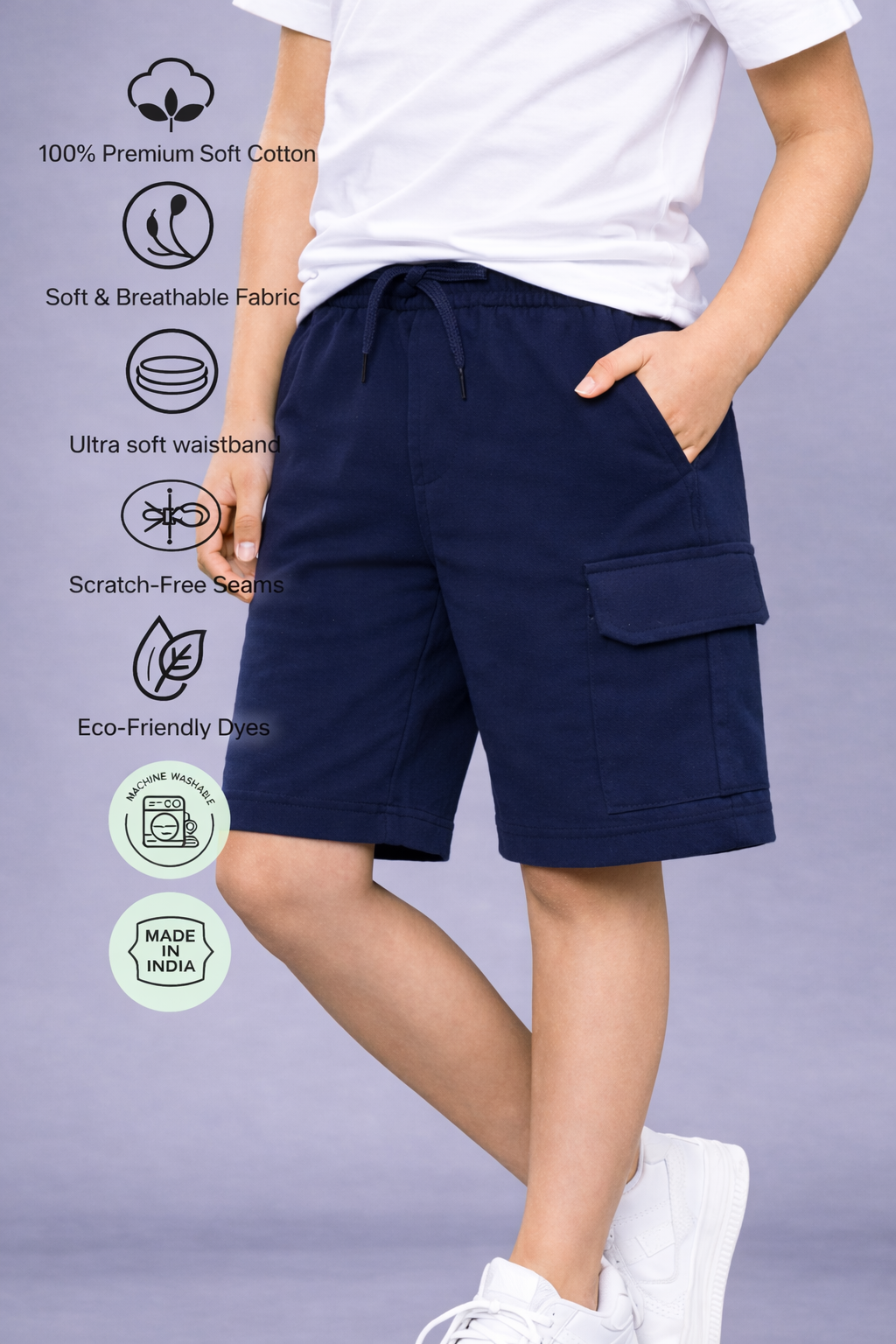 Boys Premium Cotton Cargo Pocket Shorts