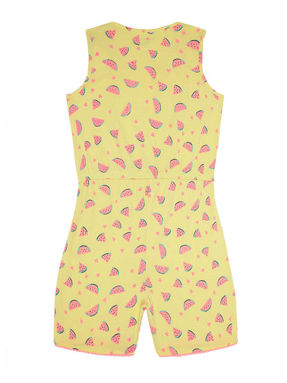 Girls Pure Cotton Printed Playsuit-YELLOW