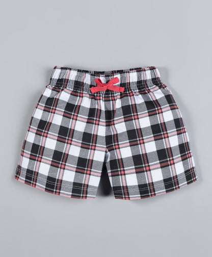 Plum Tree Girls  All Over Multi Colored check Printed Shorts( Pack of 2)-ORNAGE&WHITE