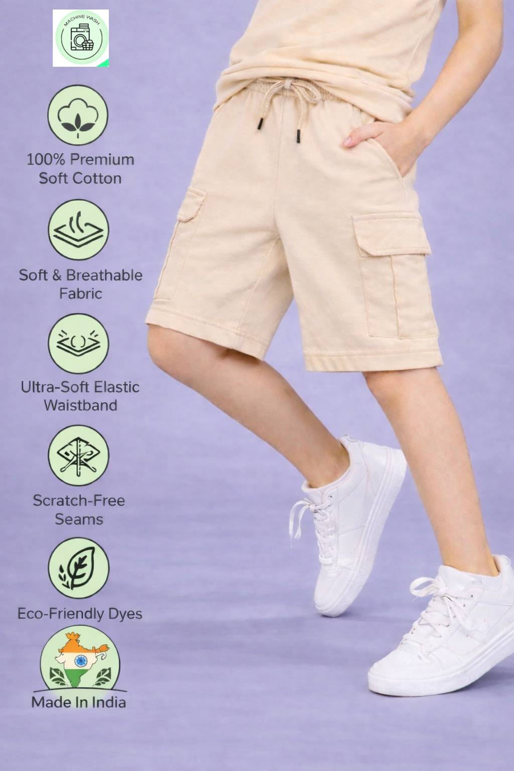 Boys Premium Cotton Cargo Pocket Shorts