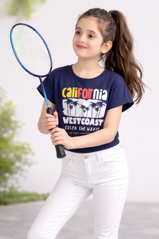 Girls Stretchable Elastic waist Crop T-Shirt Pack of 2