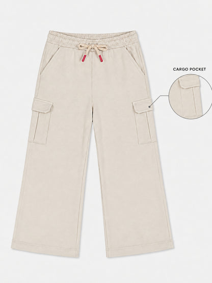 Girls Velour Wide Leg Cargo Pocket Pants
