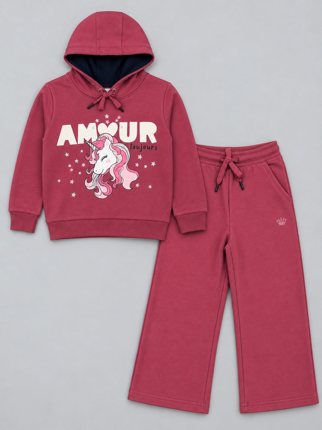 Girls Premium Soft Cotton Hooded Sweatshirt and Wide Leg Pant Set