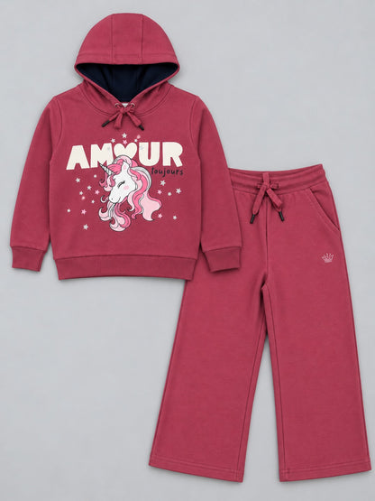 Girls Premium Soft Cotton Hooded Sweatshirt and Wide Leg Pant Set