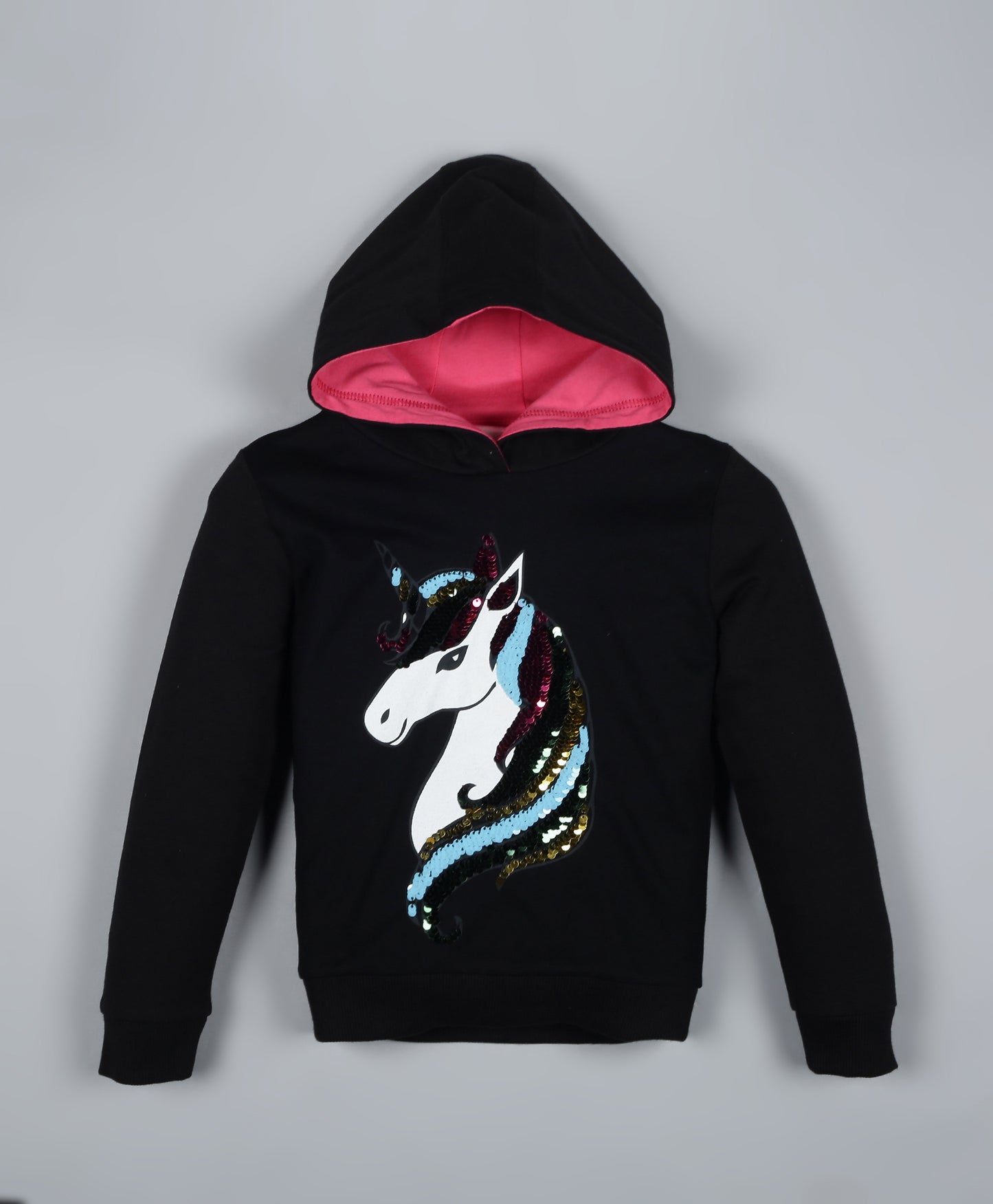 Reversible Sequins Hoodie Sweatshirt and Solid Cargo Pant set- Black