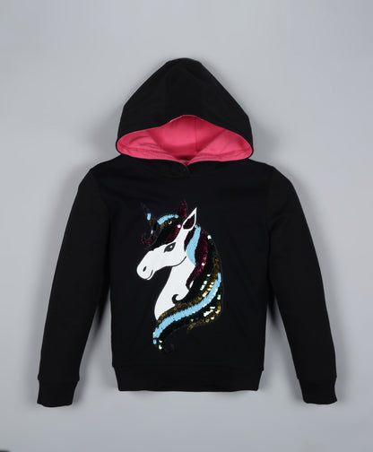 Reversible Sequins Hoodie Sweatshirt and Solid Cargo Pant set- Black