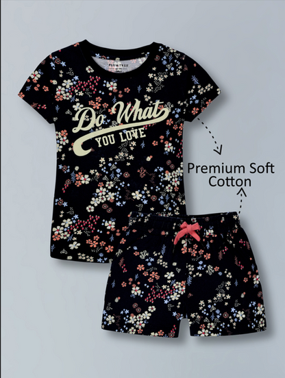 Girls Trendy Cotton Top & Shorts Co-ord Set
