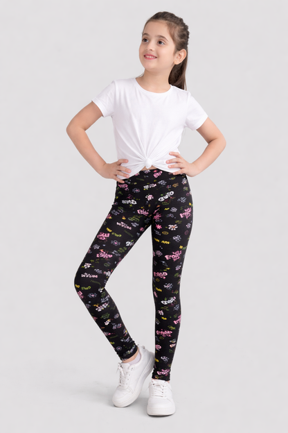 Girls Cotton Lycra Stretch Printed Legging Pack of 2