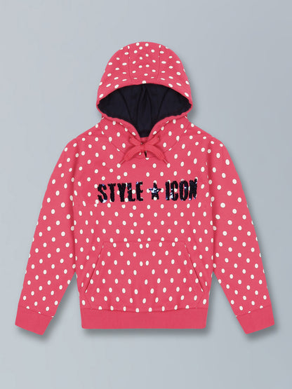Polka Printed Hoodie Sweatshirt and Printed Jogger set- Red